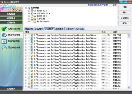 Windows优化大师清进结果