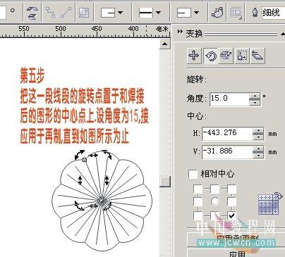 图6：CorelDRAW变换工具绘制漂亮桃花