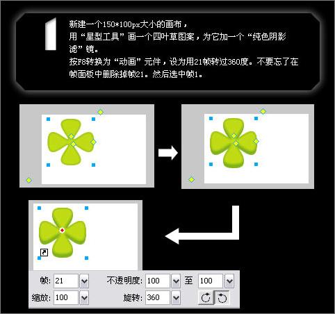 图2：Firework制作转动四叶草效果