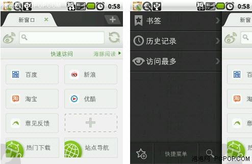 海豚浏览器操作界面与功能按钮