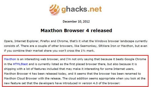 HTML5test测试中击败了Google Chrome
