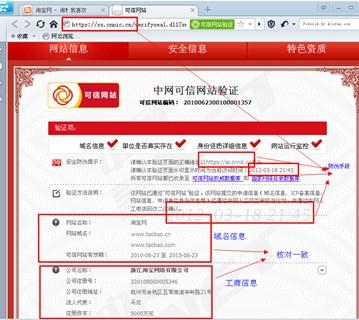图10：淘宝网的可信网站验证信息页面