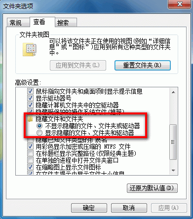 文件夹选项-查看-文件夹选项