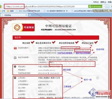 图11：中国人寿的“可信网站“验证信息页面 
