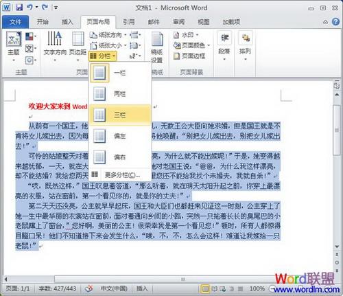 Word 2010分栏步骤二
