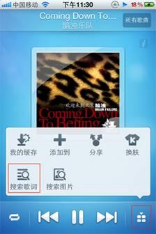 图5 功能菜单内的搜索歌词功能