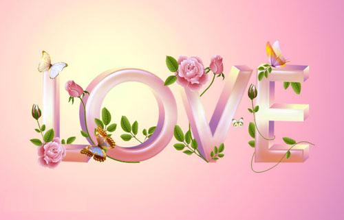 Photoshop制作花纹装饰的爱情立体字