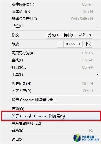 打开关于Google Chrome浏览器窗口