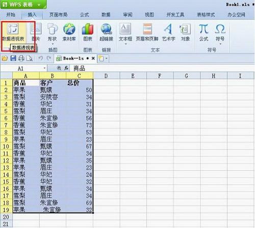 选择数据区域，创建数据透视表