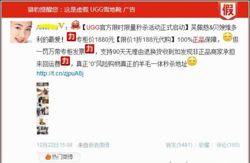 图注：猎豹安全浏览器3.0可拦截微博中的假货广告
